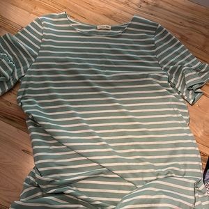 Cotton Bleu Size L Green Striped Maxi Dress